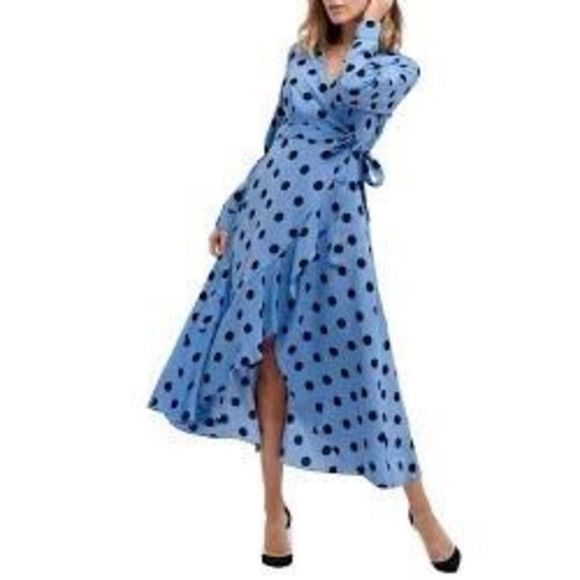 Cooper St Polka Dot Long Sleeve Frill Midi Blue Dress w/Ruffle Hem, Size XL - Picture 1 of 8
